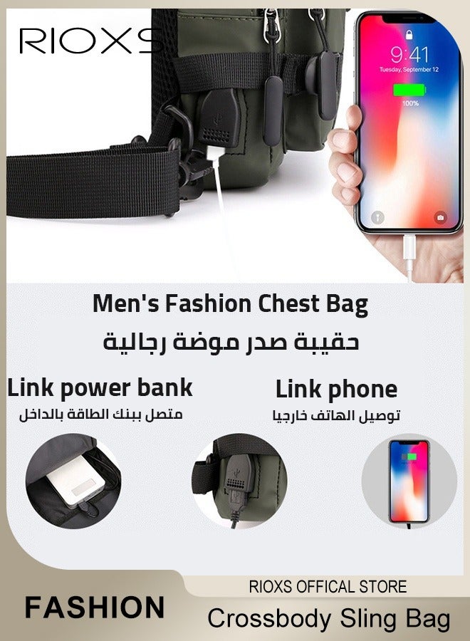 RIOXS Unisex Crossbody Sling Bag with USB Charging Port, Waterproof Lightweight Single Shoulder Bag for Men and Women, Fashion Casual Chest Bag Crossbody Bag with Adjustable Sholder Straps, Solid Crossbody Daypack Suitable for Hiking, Cycling, Climbing, Travel, Camping, Workout and More, Green - Image 5