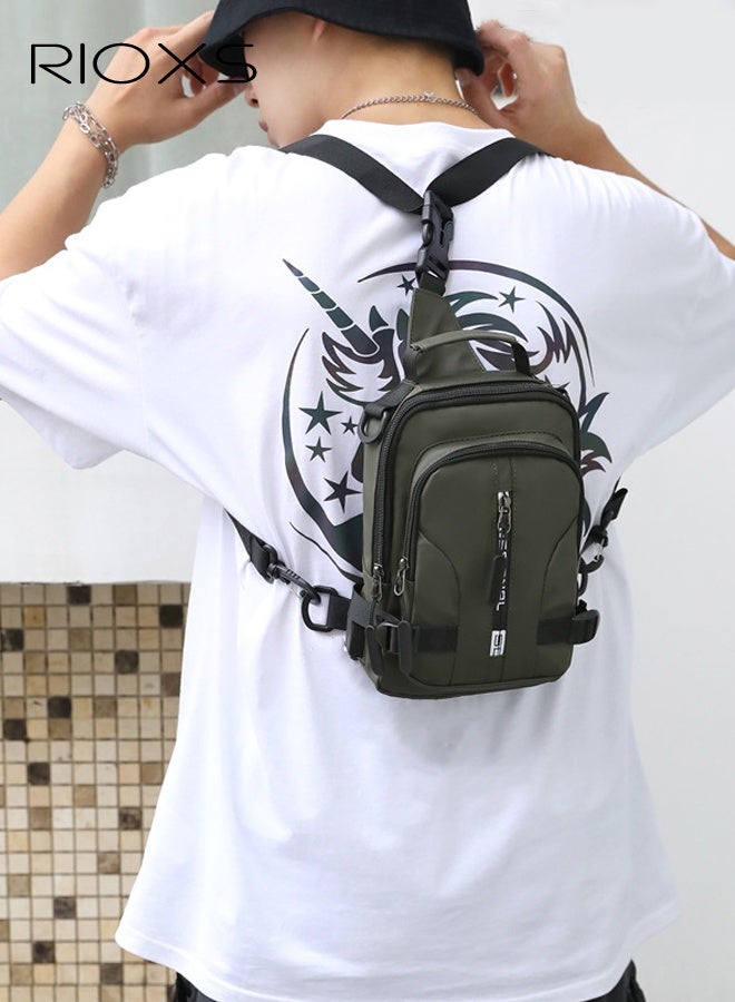 RIOXS Unisex Crossbody Sling Bag with USB Charging Port, Waterproof Lightweight Single Shoulder Bag for Men and Women, Fashion Casual Chest Bag Crossbody Bag with Adjustable Sholder Straps, Solid Crossbody Daypack Suitable for Hiking, Cycling, Climbing, Travel, Camping, Workout and More, Green - Image 2