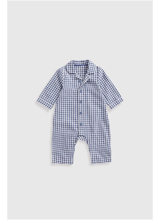 mothercare - Blue Check Woven Baby Pyjamas - Image 1