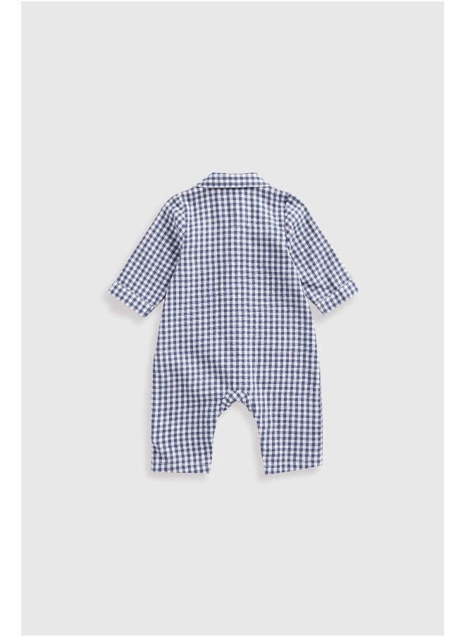 mothercare - Blue Check Woven Baby Pyjamas - Image 1