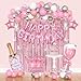 Amandir Pink Birthday Decorations for Women Girls Silver Pink Confetti Foil Balloons Happy Birthday Banner Butterfly Fringe Curtains Cake Topper for Princess Party Supplies Decor - Image 2