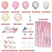 Amandir Pink Birthday Decorations for Women Girls Silver Pink Confetti Foil Balloons Happy Birthday Banner Butterfly Fringe Curtains Cake Topper for Princess Party Supplies Decor - Image 4
