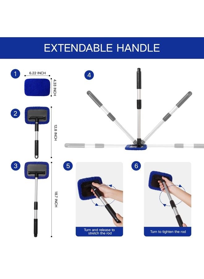 HOMESTAR 11pcs Windshield Cleaner Tool, Car Window Cleaning Wash Kit with 6 Reusable Microfiber Pads 2 Spray Bottles and Extendable Handles Auto Glass Wiper Kit, Blue - Image 5