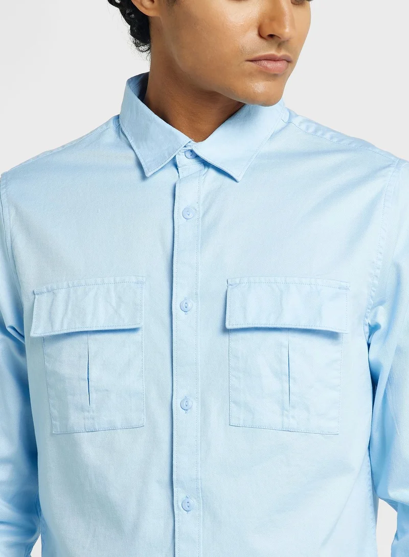 توماس سكوت Thomas Scott Cotton Twill Classic Slim Fit Opaque Casual Shirt