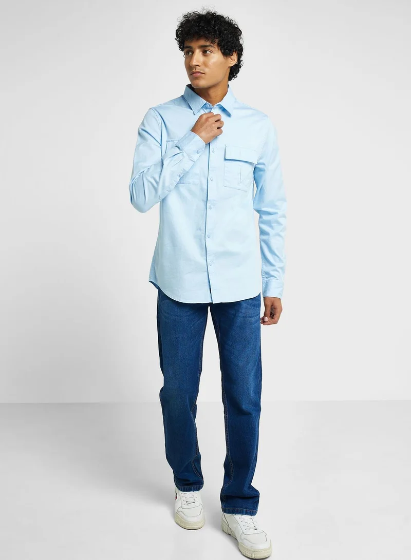 توماس سكوت Thomas Scott Cotton Twill Classic Slim Fit Opaque Casual Shirt