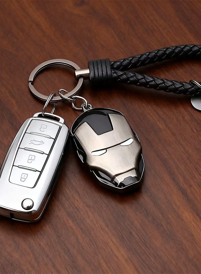 سلسلة مفاتيح على شكل قناع الرجل الحديدي، مصنوعة من الفولاذ التنجستن والجلد، حلقة مفاتيح معدنية متينة، هدية مثالية للأبطال الخارقين، مشبك حقيبة ظهر أنيق للرجال - Image 5
