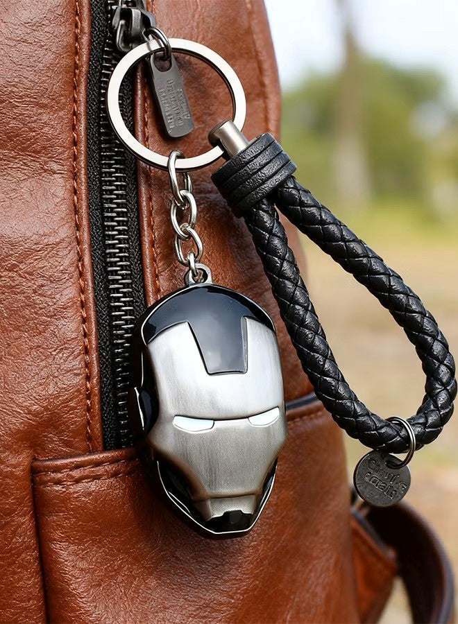 سلسلة مفاتيح على شكل قناع الرجل الحديدي، مصنوعة من الفولاذ التنجستن والجلد، حلقة مفاتيح معدنية متينة، هدية مثالية للأبطال الخارقين، مشبك حقيبة ظهر أنيق للرجال - Image 4