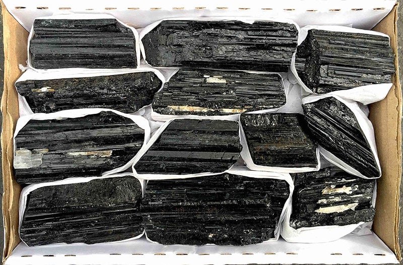 JIC Gem 2 Lb Large Black Tourmaline Crystals Stones Large Pieces Black Tourmaline Rocks Healing Crystals Bulk Raw Stones Collection in Box of 7x5x2, 12-18 pcs