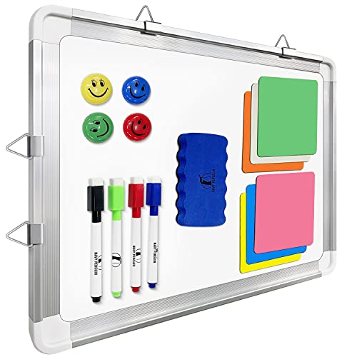 Navy Penguin Whiteboard Set - White Board 15 x 12 in with 1 Dry Erase Eraser, 4 Dry Wipe Markers, 4 Magnets and 6 Magnetic Labels - Small Wall Hanging Reminder Magnetic Board for Home, Office, Cubicle and Desk - Image 1