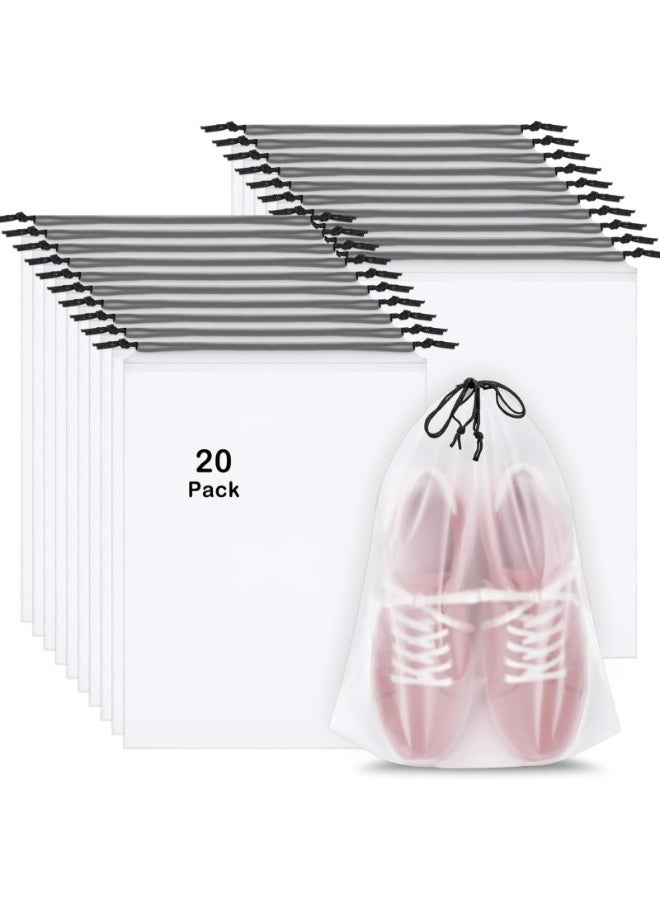 20‑Pack Travel Shoe Bags, 40 x 30 cm Translucent Drawstring Shoe Storage Pouches, White PE Shoe Organizer Bags for Men & Women, Dust‑Proof Waterproof Portable Packing Bags for Travel & Home Use - Image 1