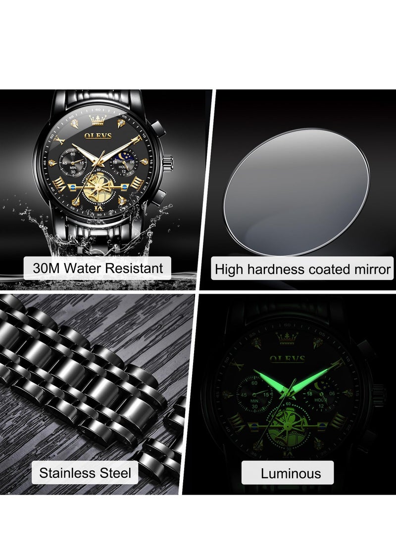 OLEVS - Watches for Men Fashion Stainless Steel Quartz Chronograph Water Resistant Watch 2856 - Image 1