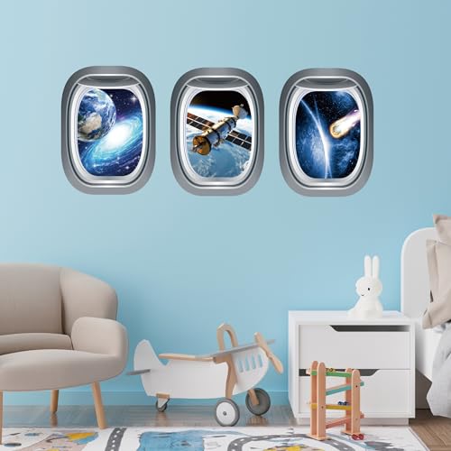 Robmoda Glow in The Dark 3D Space Wall Decals, Set of 3 Galaxy Window Stickers for Wall, Space Themed Room Decor for Kids Boys (Blue) - Image 4