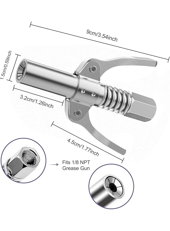 Generic Quick Lock Double Handle Grease Gun Nozzle With 12In Spring Hose And 6 M10 Grease Fittings, 10000 Psi High Pressure, Compatible With All 1/8" Npt Grease Guns, Essential Charging Station Accessories  - Image 2