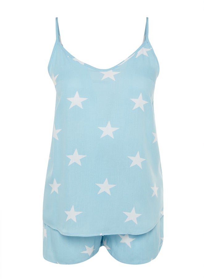 trendyol - Blue Star Patterned Rope Strap Viscose Woven Pajama Set THMSS20PT0295 - Image 1