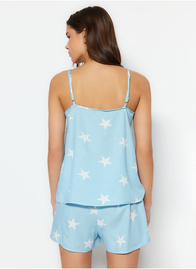 trendyol - Blue Star Patterned Rope Strap Viscose Woven Pajama Set THMSS20PT0295 - Image 1
