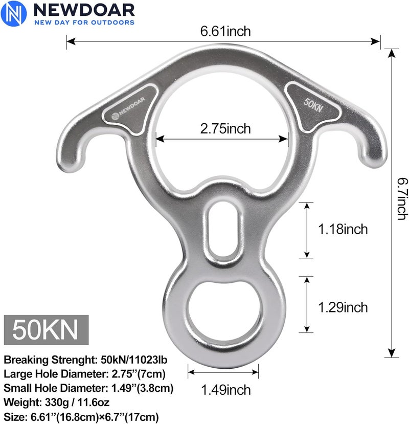 Newdoar 50KN 11000 LBF Rescue Figure,8 Descender Large Bent-Ear Belaying and Rappelling Gear Belay Device for Rock Climbing, Aerial Dance,Ziplining and Peak Rescue 7075 Aluminum Alloy - Image 2
