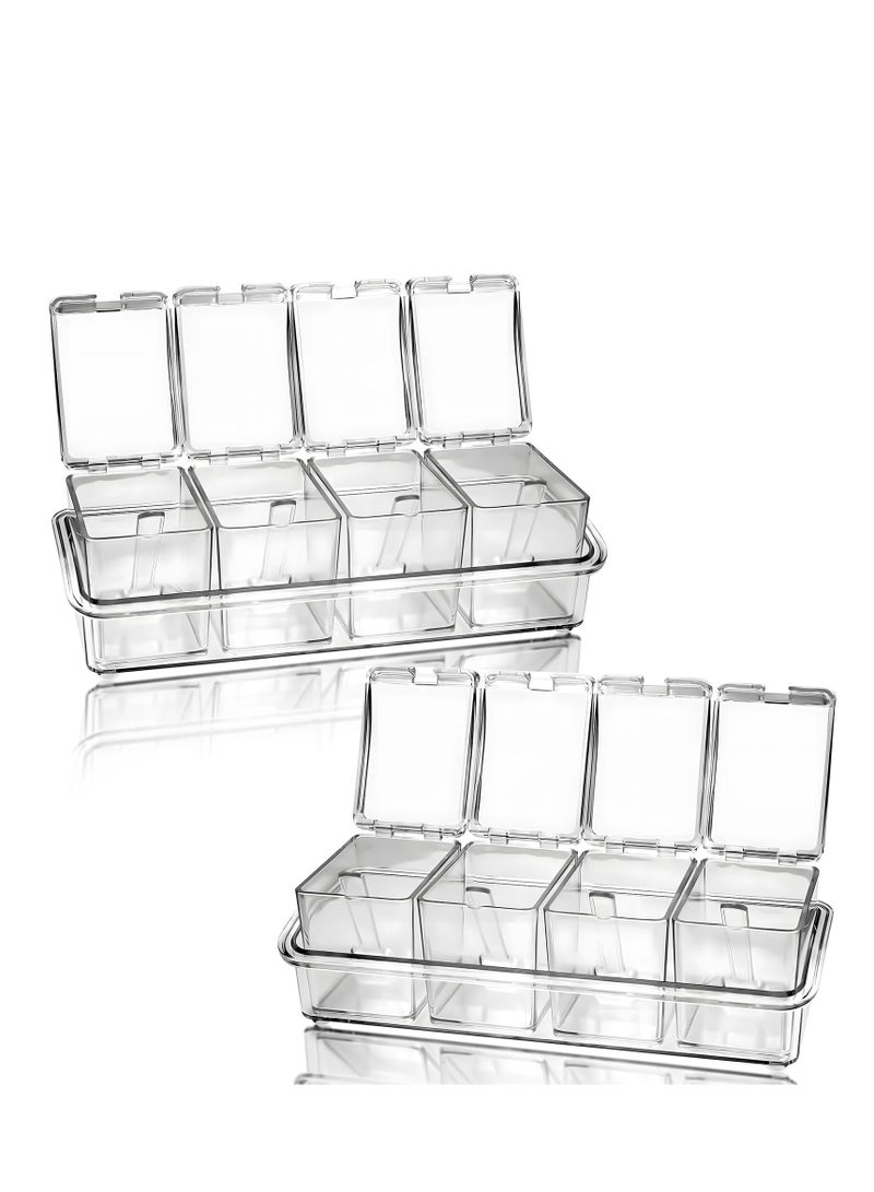 2 Set Clear Seasoning Box, Acrylic Seasoning Box Set, Plastic Storage Container, Premium Quality Storage Rack, Spice Pots Condiment Jars with Lids and Spoon for Spice, Salt and Sugar - Image 1