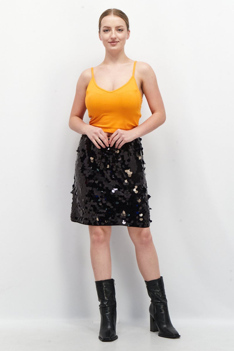 ESPRIT Women Metallic Mini Skirt, Black - Image 2