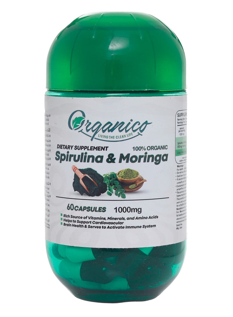 Organico 60 Capsules Spirulina & Moringa 1000 Mg  - Image 1