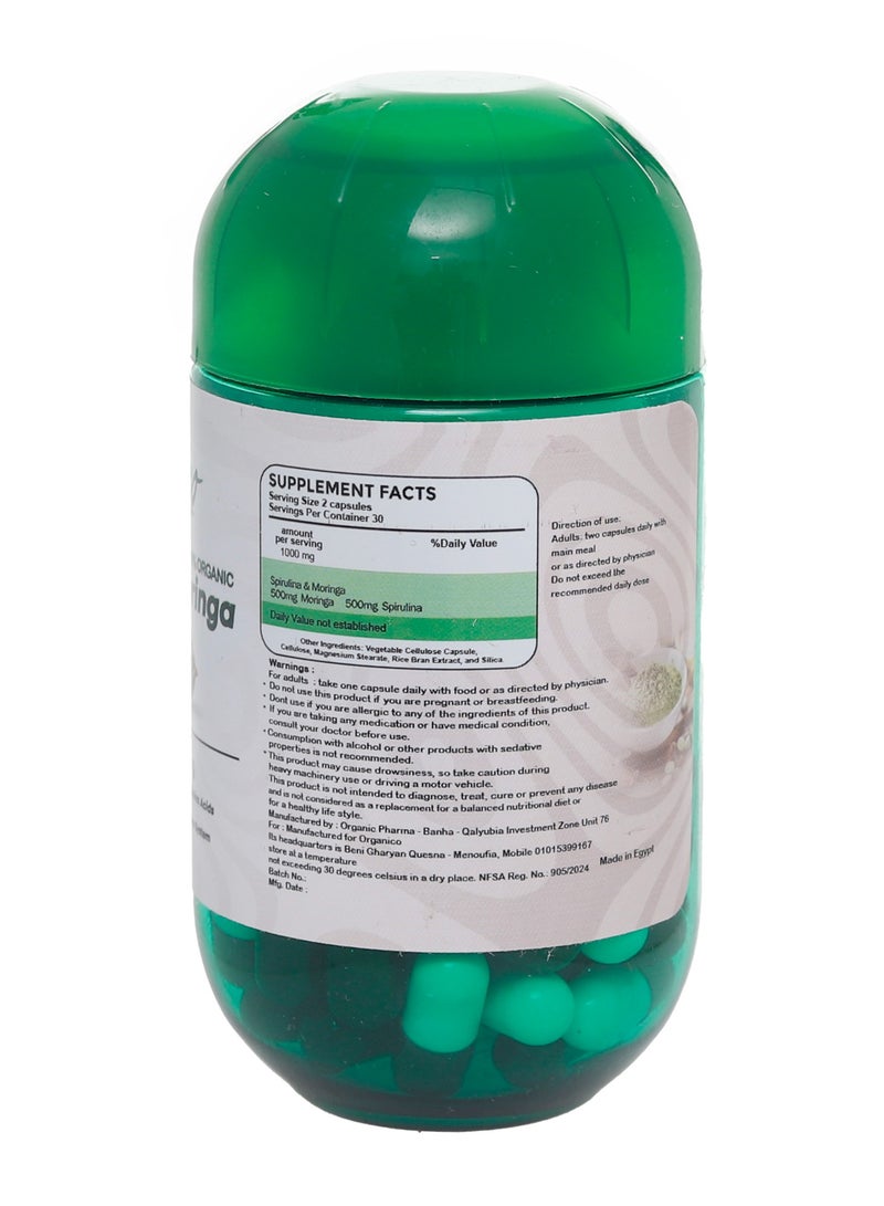 Organico 60 Capsules Spirulina & Moringa 1000 Mg  - Image 3