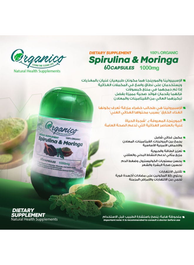 Organico 60 Capsules Spirulina & Moringa 1000 Mg  - Image 4