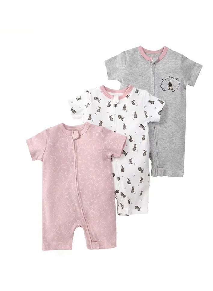CICILADY Baby 3-Pack Short-Sleeve Onesies Bodysuit Baby Boy Girl Cotton Short Sleeve Zipper Rompers Infant 2-way Zippers Comfy Summer Jumpsuit