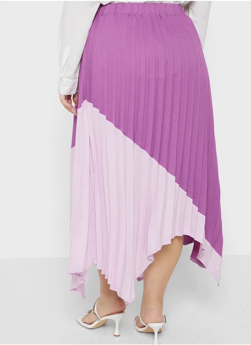 Ella Plus Two Tone Asymmetrical Hem Pleated Skirt