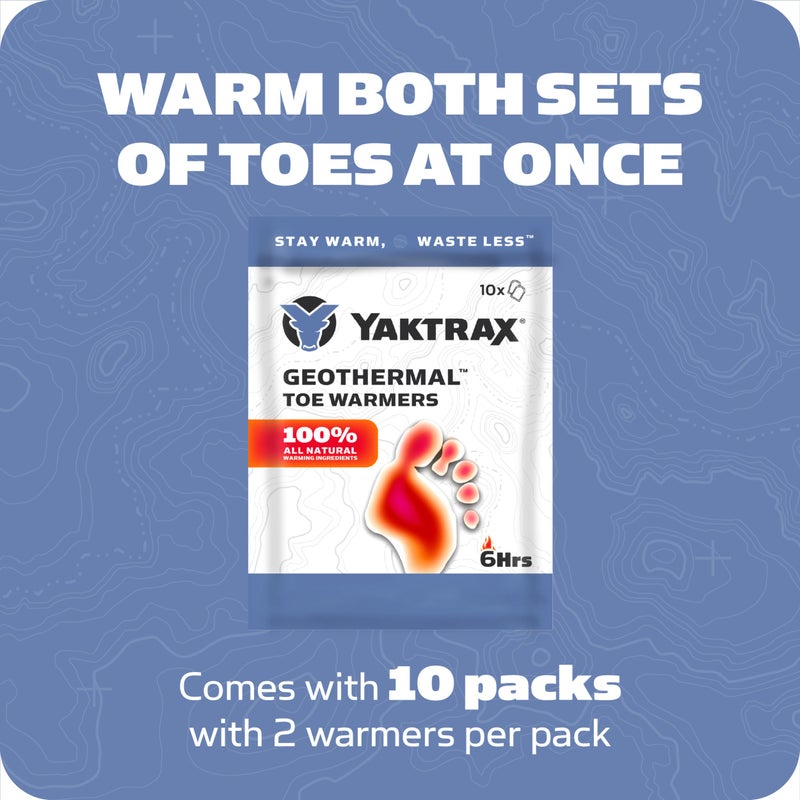 Yaktrax Geothermal Toe Warmers 10 Count - Air-Activated, Up to 6 Hours of Heat - Compact Warmth for Outdoor Activities, Winter Sports, and Cold-Weather Comfort - Image 2