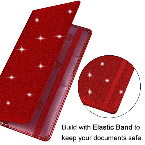 Wisdompro Car Registration and Insurance Holder Premium Glitter PU Leather Vehicle Glove Box Organizers Wallet for Document, License, Card and Other Essentials - Bling Red - Image 4