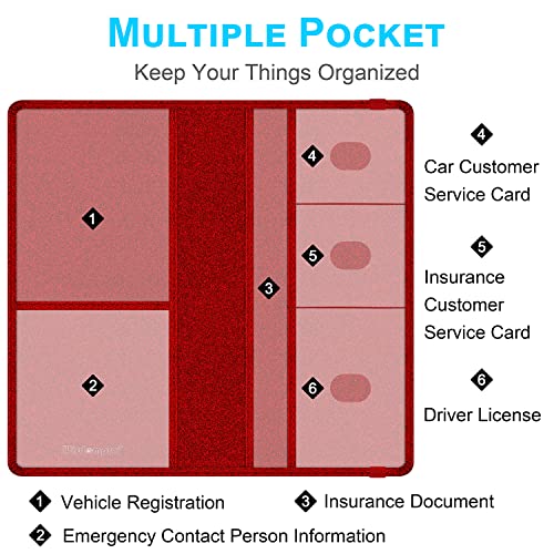 Wisdompro Car Registration and Insurance Holder Premium Glitter PU Leather Vehicle Glove Box Organizers Wallet for Document, License, Card and Other Essentials - Bling Red - Image 2