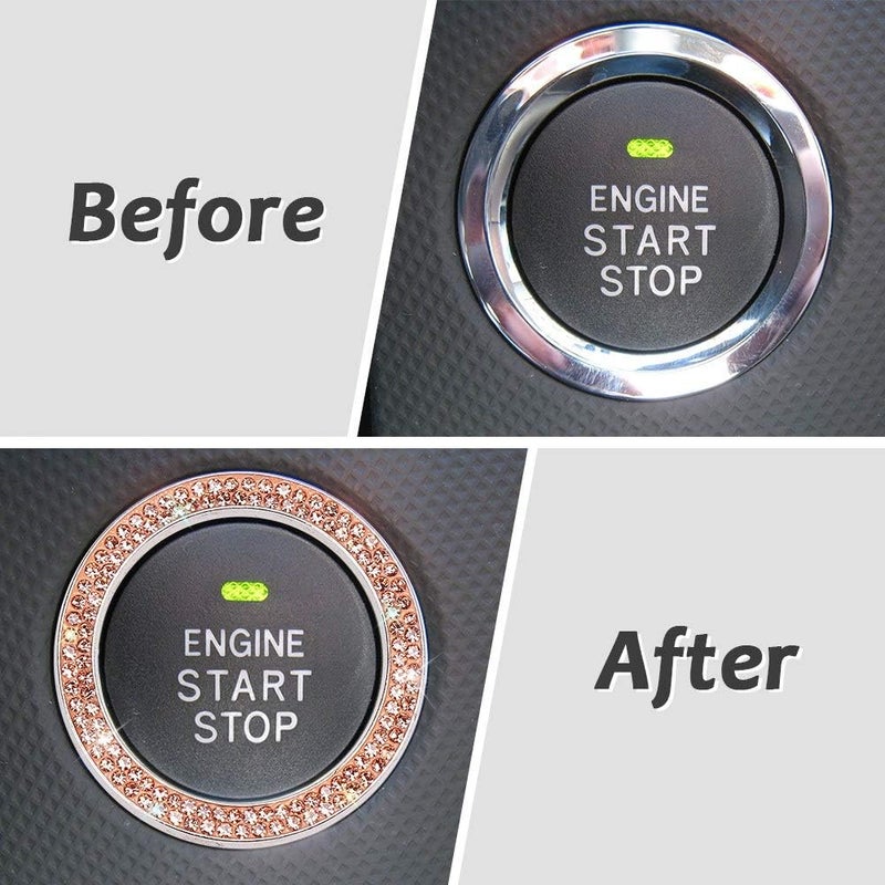 ToBeQueen Push Start Button Bling Ring Emblem Sticker - 2pcs Girly Car Decor, Champagne - Image 2