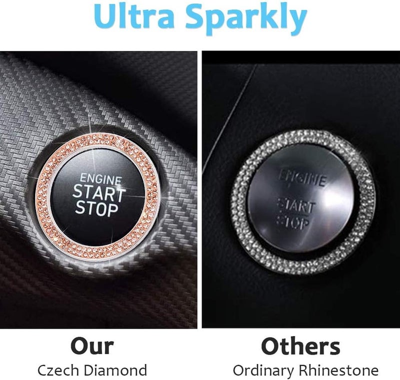 ToBeQueen Push Start Button Bling Ring Emblem Sticker - 2pcs Girly Car Decor, Champagne - Image 3