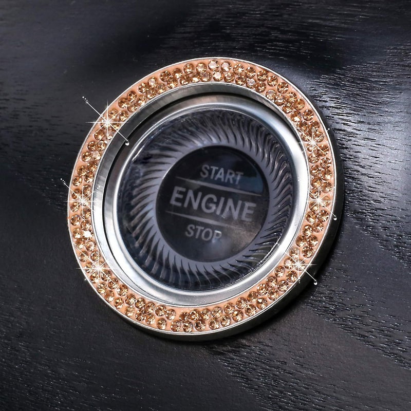 ToBeQueen Push Start Button Bling Ring Emblem Sticker - 2pcs Girly Car Decor, Champagne - Image 5