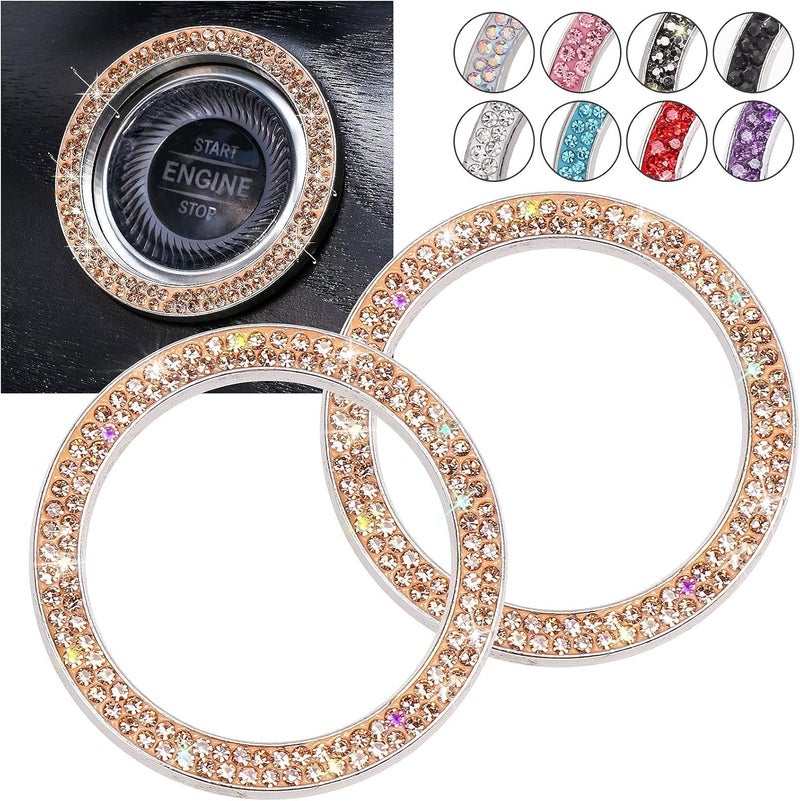 ToBeQueen Push Start Button Bling Ring Emblem Sticker - 2pcs Girly Car Decor, Champagne - Image 1