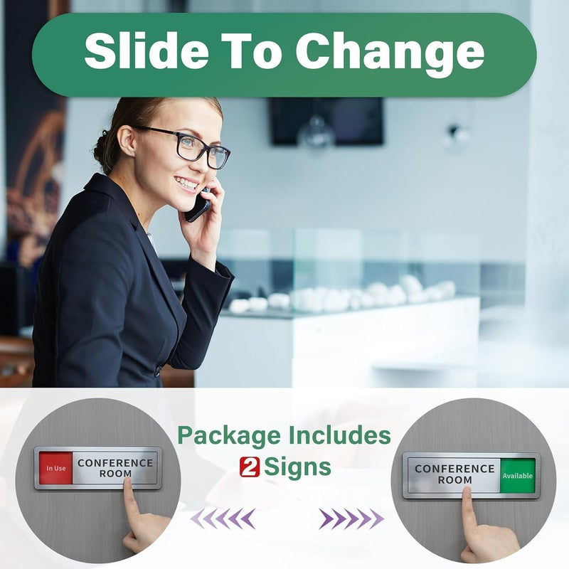 Abudada Conference Room Office Sliding Door Signs Do Not Disturb, In Use/Available Slider Sign for Home Office Wellness Conference Vacant Occupied Privacy Slide Door Sign，Brushed Silver - Image 2