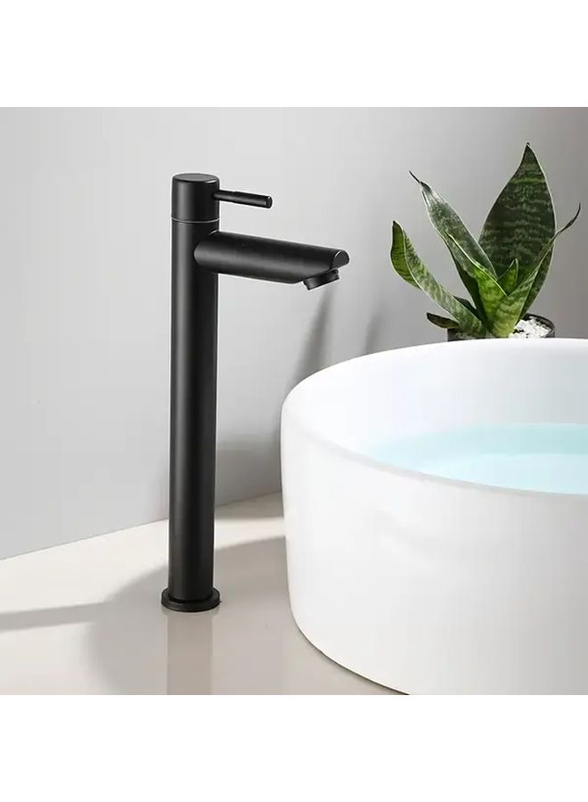 Black Modern High Profile 304 Stainless Steel Bathroom Sink Faucet Single Handle Hot Cold Mixer Tap Straight Spout Easy Installation For Vanity Sinks Bath Tubs Countertops - Image 1