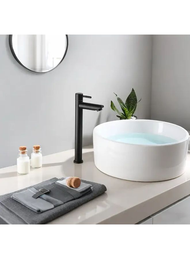Black Modern High Profile 304 Stainless Steel Bathroom Sink Faucet Single Handle Hot Cold Mixer Tap Straight Spout Easy Installation For Vanity Sinks Bath Tubs Countertops - Image 2