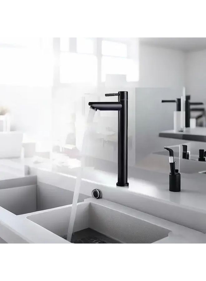 Black Modern High Profile 304 Stainless Steel Bathroom Sink Faucet Single Handle Hot Cold Mixer Tap Straight Spout Easy Installation For Vanity Sinks Bath Tubs Countertops - Image 5