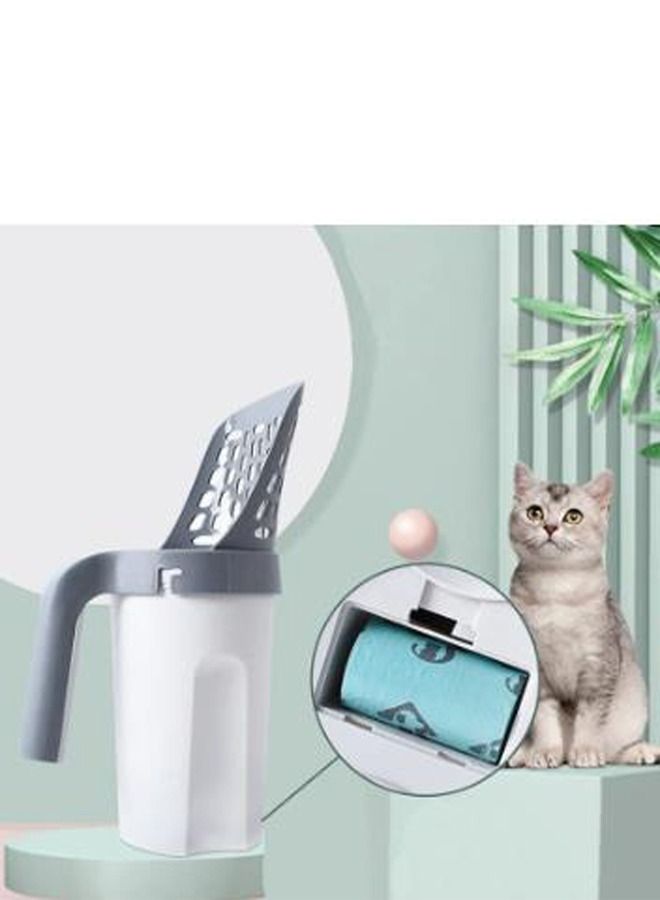 Pooper Scooper, Cat Litter Scoop with 10pcs Cat Litter Bags, Scoop Away Cat Litter, Integrated Detachable Deep Shovel Holder, Cat Litter Shovel Set, Large Capacity Portable, Household Cat Poop Shovel - Image 2