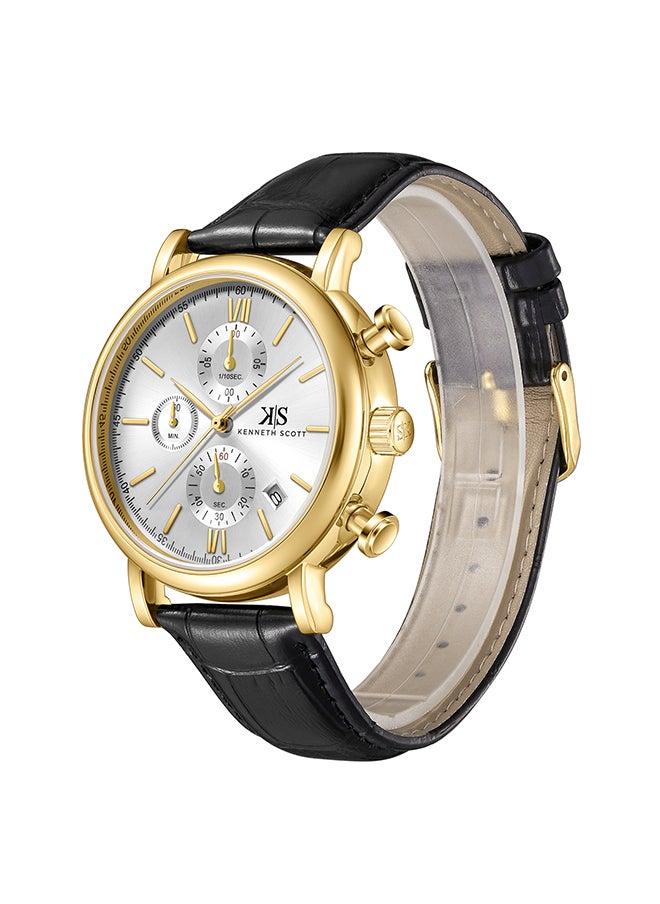 KENNETH SCOTT Men's Analog Round Shape Leather Wrist Watch K23151-GLBW - 43 Mm  - Image 2