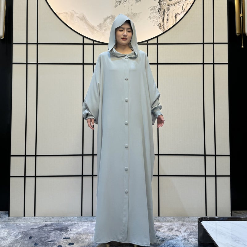 Cloak Cloak Muslim Women'S Robe With Buckle Dress Solid Color Muslim Dress Robe Middle East - Image 5