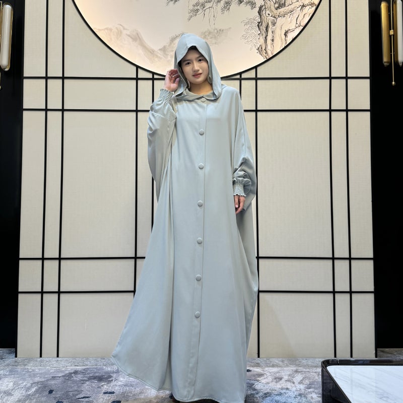Cloak Cloak Muslim Women'S Robe With Buckle Dress Solid Color Muslim Dress Robe Middle East - Image 3