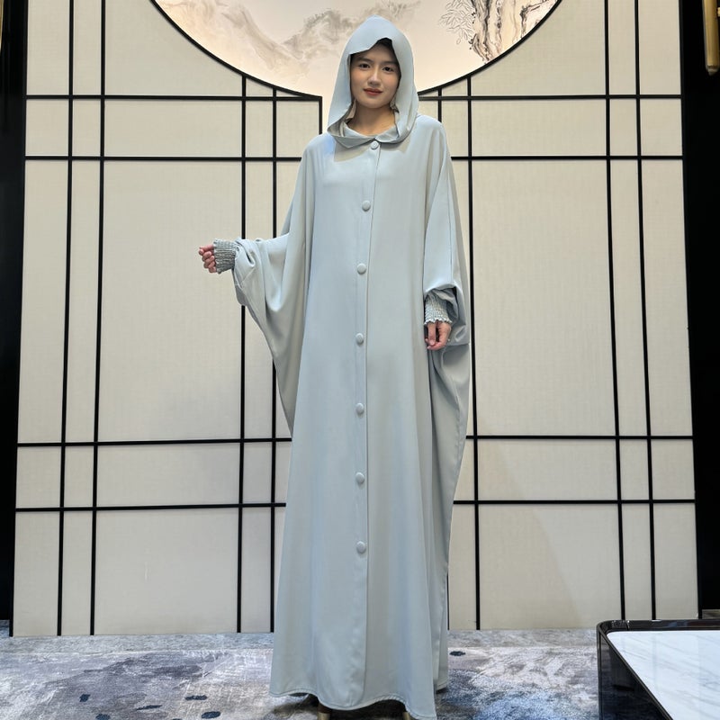 Cloak Cloak Muslim Women'S Robe With Buckle Dress Solid Color Muslim Dress Robe Middle East - Image 2