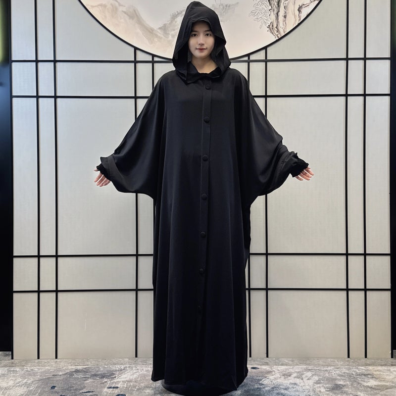 Cloak Cloak Muslim Women'S Robe With Buckle Dress Solid Color Muslim Dress Robe Middle East - Image 1