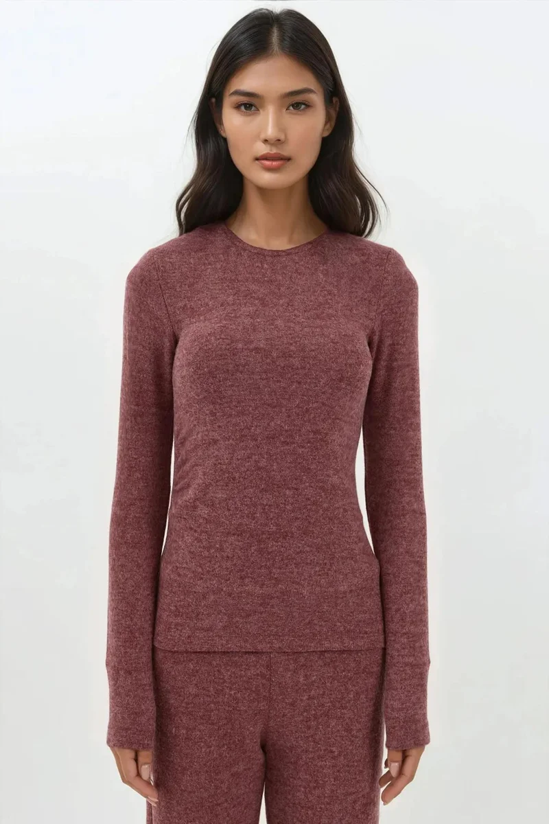Hiccup Burgundy Red Soft Textured Long Sleeve Blouse Busem Collection for Women | Best Price UAE