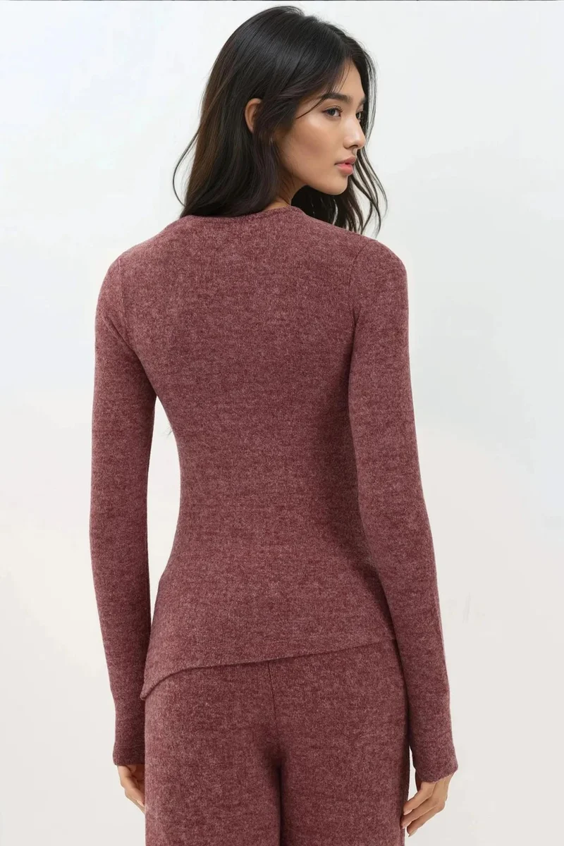 Hiccup Burgundy Red Soft Textured Long Sleeve Blouse Busem Collection for Women | Best Price UAE