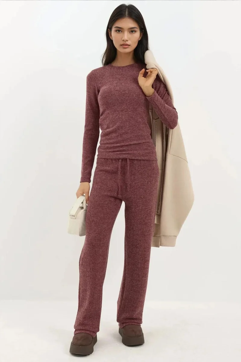 Hiccup Burgundy Red Soft Textured Long Sleeve Blouse Busem Collection for Women | Best Price UAE