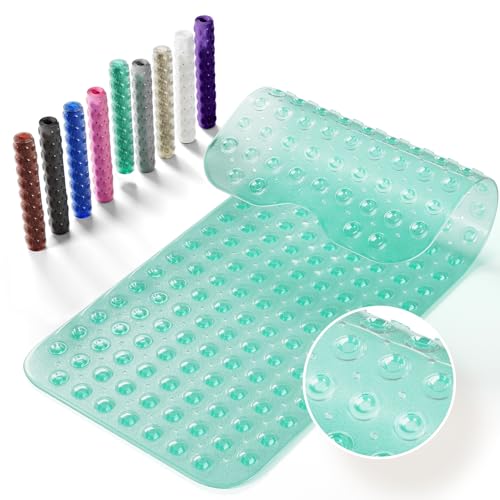 Krussier Non-Slip Bath Tub Mat, 39x16 Inch Extra Large Shower Mat with Drain Holes & Suction Cups, Machine Washable, Clear Green - Image 1