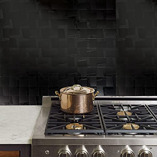 XUANINY Peel and Stick Metal Backsplash Tiles, Self Adhesive Aluminum Mosaic 3D Wall Sticker for Kitchen Bathroom Brushed Grey Decor (11.81"x11.81") (10 Ladder-Shaped Brushed Black) - Image 5