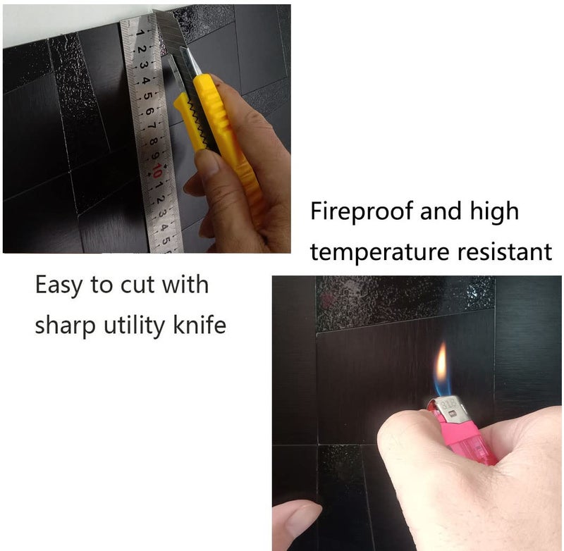 XUANINY Peel and Stick Metal Backsplash Tiles, Self Adhesive Aluminum Mosaic 3D Wall Sticker for Kitchen Bathroom Brushed Grey Decor (11.81"x11.81") (10 Ladder-Shaped Brushed Black) - Image 3
